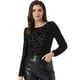 thumbnail image 1 of Blusa de manga abullonada larga de terciopelo Allegra K con estampado de puntos para mujer Negro S, 1 of 5