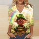 thumbnail image 1 of TaTaai Women's Casual V-Neck Top 3/4 Sleeve St. Patrick's Day Print T-Shirt Loose Fit Irish Festival Spring Holiday Modern Blouse Gift, 1 of 5