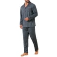thumbnail image 4 of Pijama de 2 piezas de manga larga con botones y bolsillo para hombre INSPIRE CHIC, color azul oscuro, 4 of 5