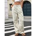 thumbnail image 3 of Women'S Baggy Jeans Pull on Stretchy Loose High Waisted Wide Leg Denim Pants Y2K 90s Khaki XXL, 3 of 6