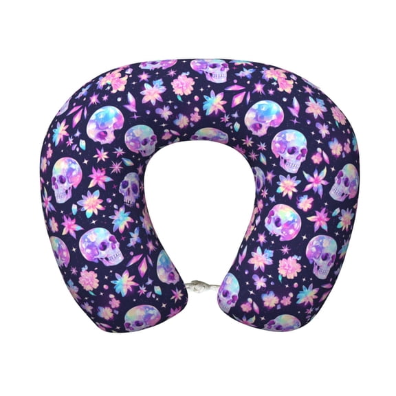 Xecao crystal Skull flower cool Print Memory Foam Cervical Neck Pillow Versatile U-Shaped Pillows for Home,Office,Camping,Travelling,Soft Washable Cover
