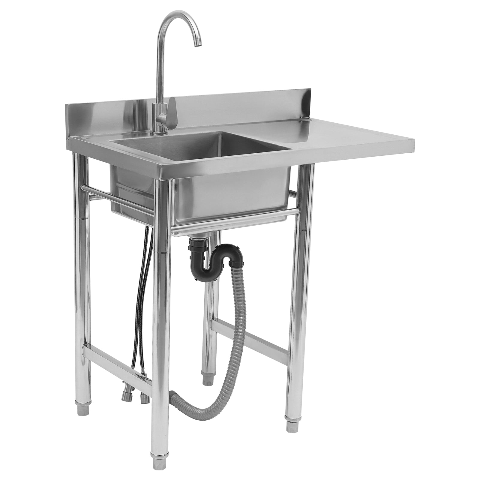 Dwellnix Freestanding Stainless Steel Sink with Drainboard, Large Deep Basin, Hot & Cold Water Faucet, and Adjustable Feet – Perfect for Kitchen & Laundry Room