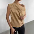 thumbnail image 7 of Wycnly Summer Tops for Women Tops for Women 2024 One Shoulder Lightweight Silky Satin Ruched Tops Cute Solid Shirts Girls Slash Neck Short Sleeve Shirts, 7 of 7