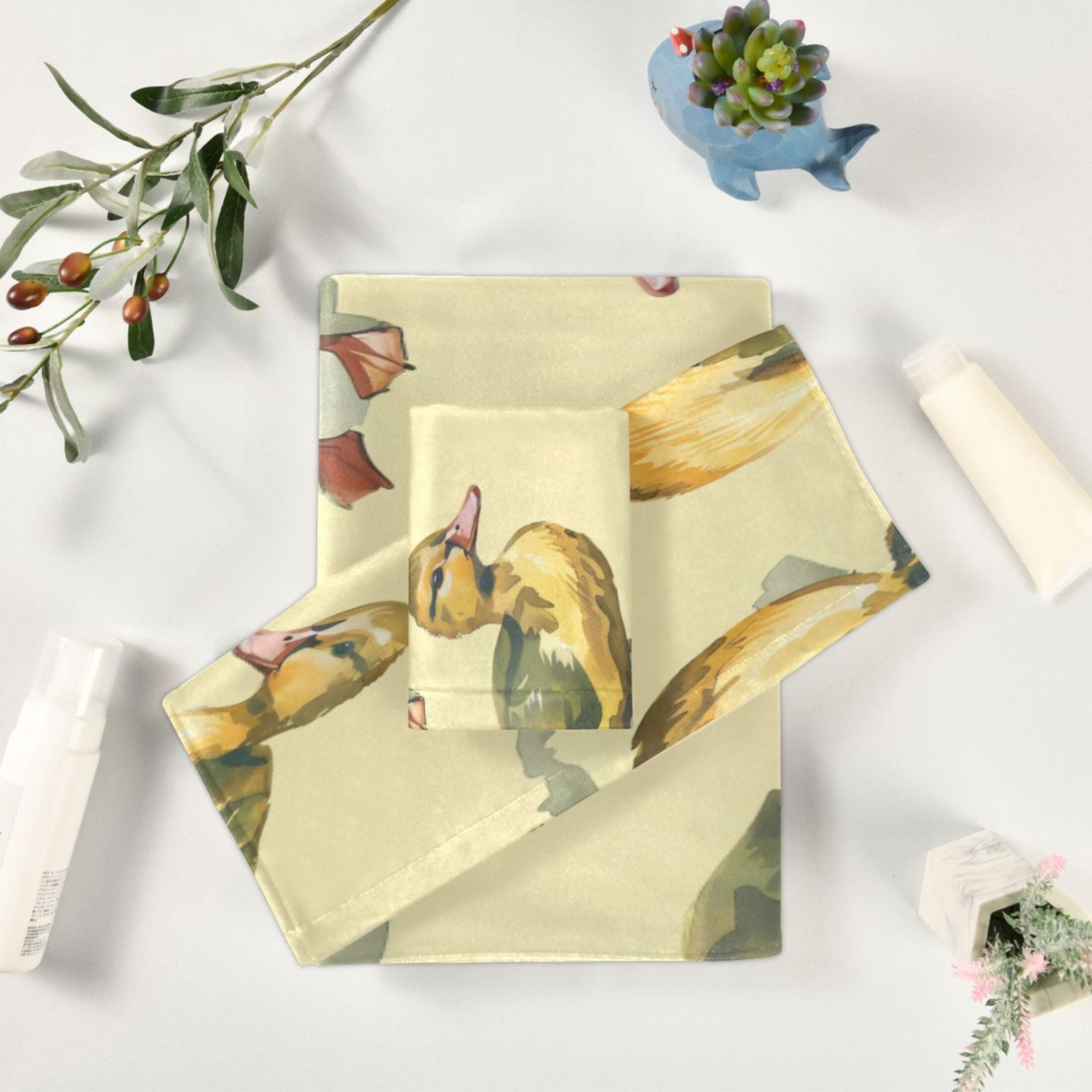 Three-Piece Towel Set Face Towel Towel Set Hand Towel Bath Towel Cotton Bath Towels Bath Towel Sets Hand Bath Towels Green Duck