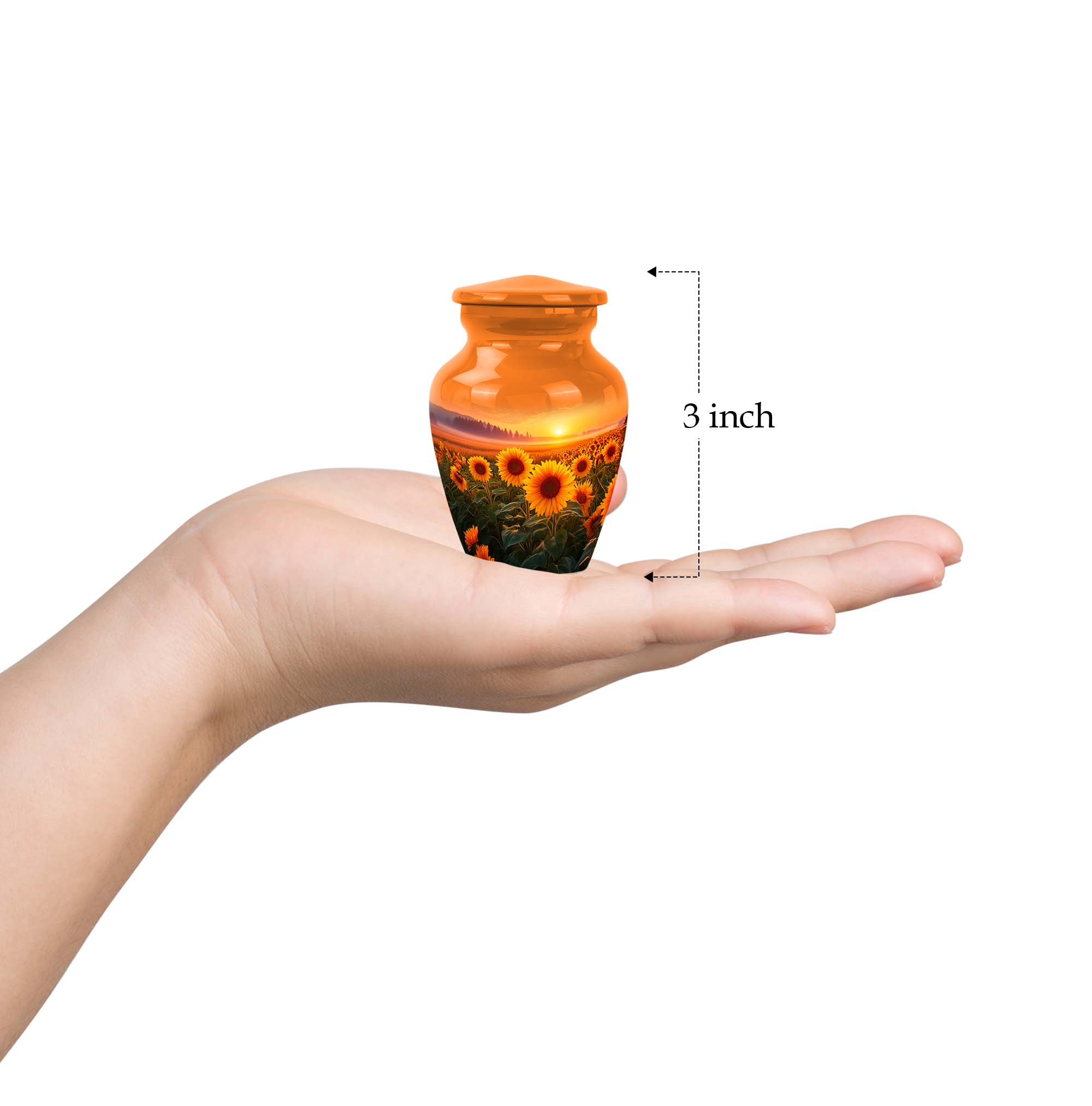 Sunflower Urns For Human Ashes Adult Man, Orange Decorative Urn For Ash Adult Male - 1 Large 10 Inch, Sunset Funeral Cremation Urn For Ashes For Women - 3 Inch Small Set Of 4
