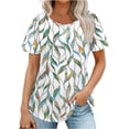 thumbnail image 3 of 2024 Summer Tops for Women Puff Short Sleeve Scoop Neck T Shirts Dressy Casual Printed Pleated Blouses Loose Cute Tunic Tees, 3 of 4