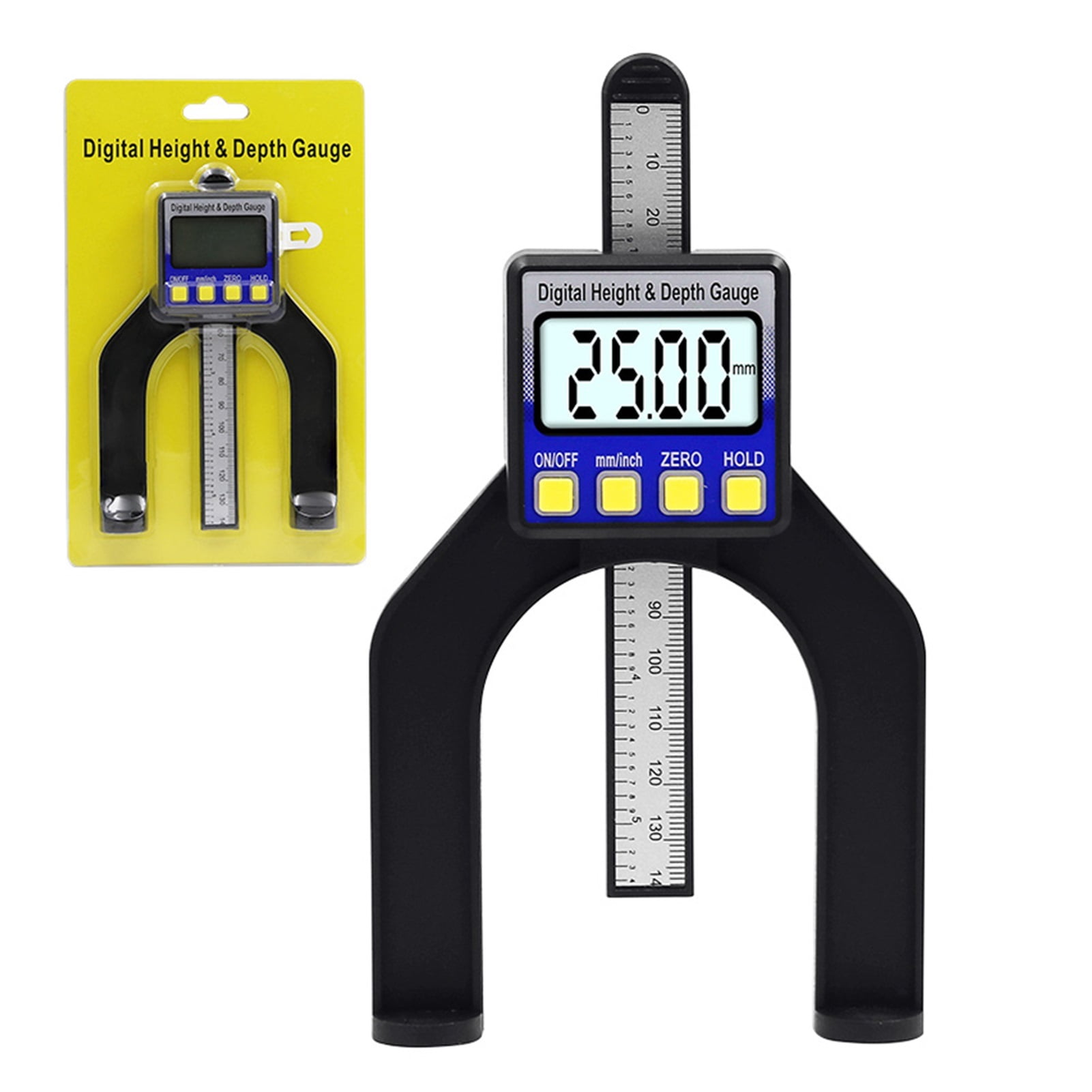 Digital Depth Caliper Height Gauge Digital Tread Depth Gauge LCD Magnetic Self Standing Aperture 0-80mm