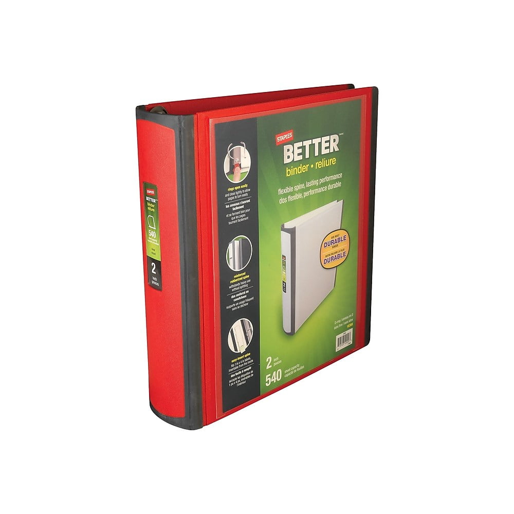 Staples Better HeavyDuty Nonstick 2Inch D 3Ring View Binder Red