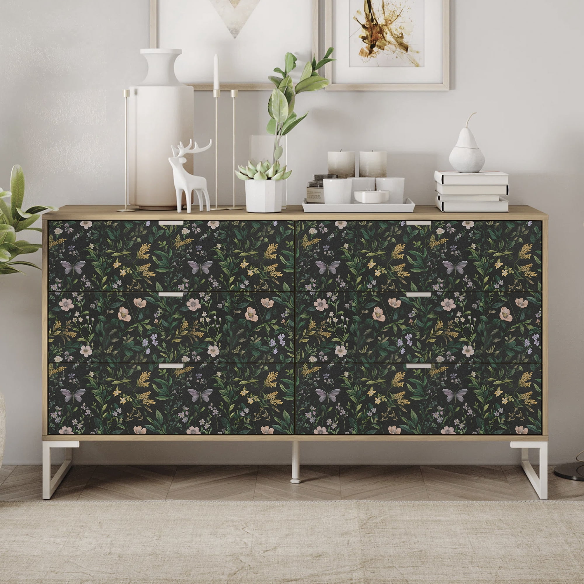 (4 pack) UMIGGEE Floral Wallpaper Peel and Stick Wallpaper Self Adhesive Black Wall Paper Butterfly Contact Paper 17.3-in x 118-in Home Decor Wall Covering Old Furniture Renovation