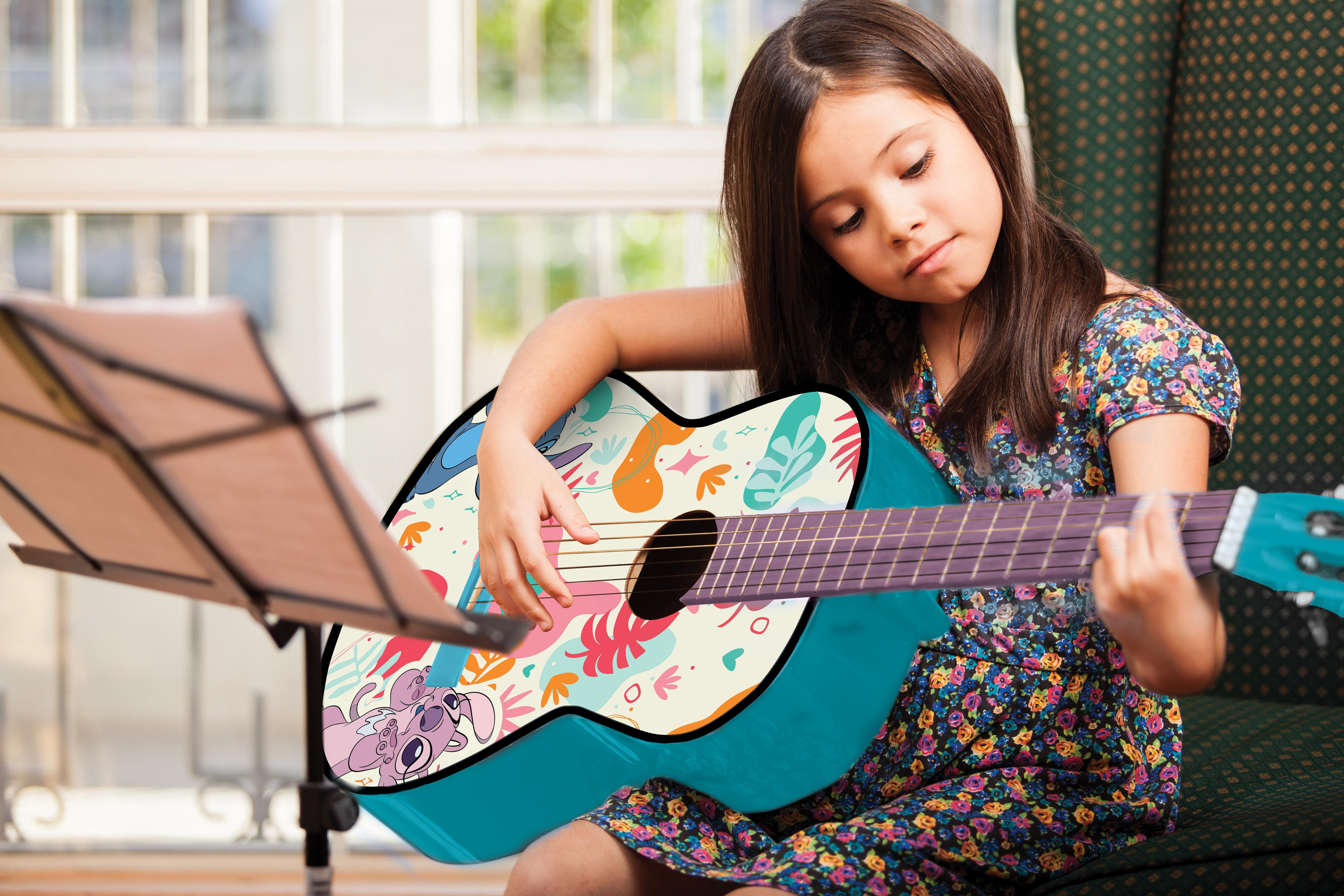 Lexibook Disney Stitch, My First Wooden Acoustic Guitar, 6 Nylon Strings, 78 cm (30"), Learning Guide, Pick and Strap Included