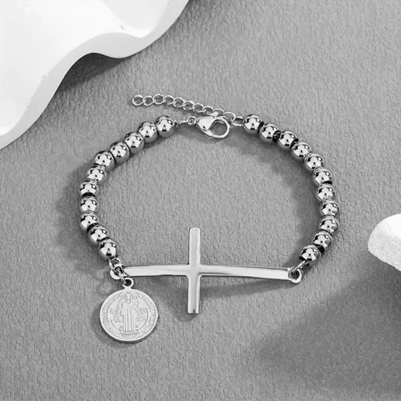 NICKSUN Gifts for Men Bracelets, Stainless Steel Religious Cross Link Chain Bracelet