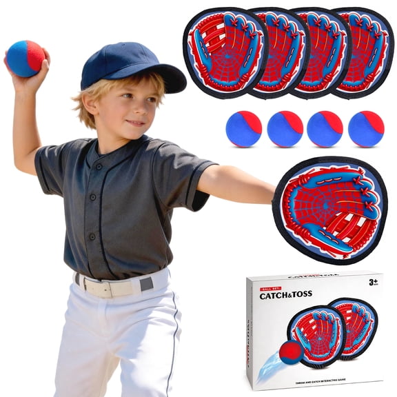 Caunedy Toss and Catch Ball Game Set,4 Sticky Balls and Baseball Gloves Set,Kids Sports & Outdoor Play Toys with Family,Fun Birthday Gift for Boys Girls Ages 3-12