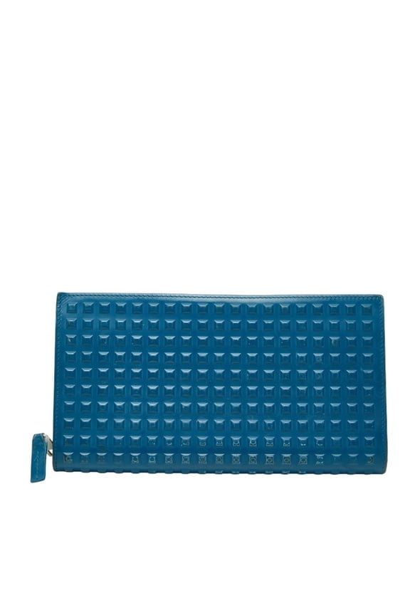 Pre-Owned Balenciaga Grid Wallet, Long Wallet with Round Zipper, 298821, Blue Leather, Women's,...
