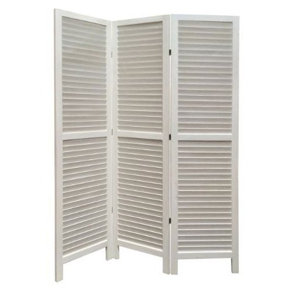 3 Panel Foldable Wooden Shutter Screen with Straight Legs, White- Saltoro Sherpi