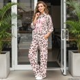 thumbnail image 3 of Glofpot Women's 2 Piece Outfits, Mock Neck Sweatsuits Loungewear Set Long Sleeve Sweatshirt, Wide Leg Sweatpants, Oversized Sweat Sets, Casual Tracksuit, Drawstring Activewear, Pink Leopard Bow, 3 of 7
