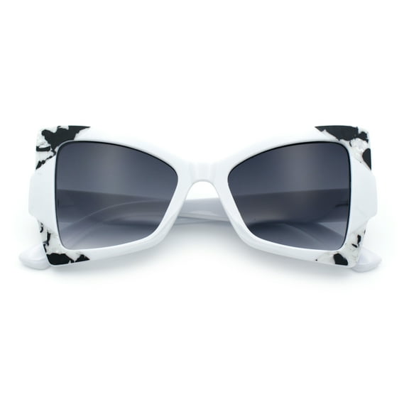 Womens Thick Plastic Oversized Cat Eye Butterfly Fashion Sunglasses White - Smoke