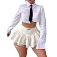 thumbnail image 4 of Sunloudy - Falda pantalón plisada para mujer, para adultos, informal, de tiro bajo, con letras y pantalones cortos con forro (blanco) Sunloudy  moda, 4 of 9