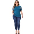 thumbnail image 3 of DARING DIVA Women's Plus Casual Crew Neck Mesh T Shirt Blouse Tops 3X Blue, 3 of 6