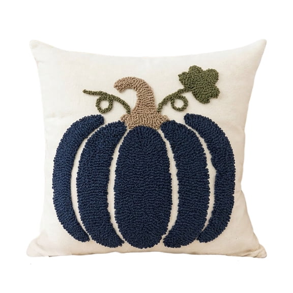 Btomtd Throw Pillow Cover 18 x 18 Inch, Pumpkin Tufted Embroidered Cushion Cover, Fall Pillow Cover for Sofa Couch Halloween Thanksgiving Decor, Blue