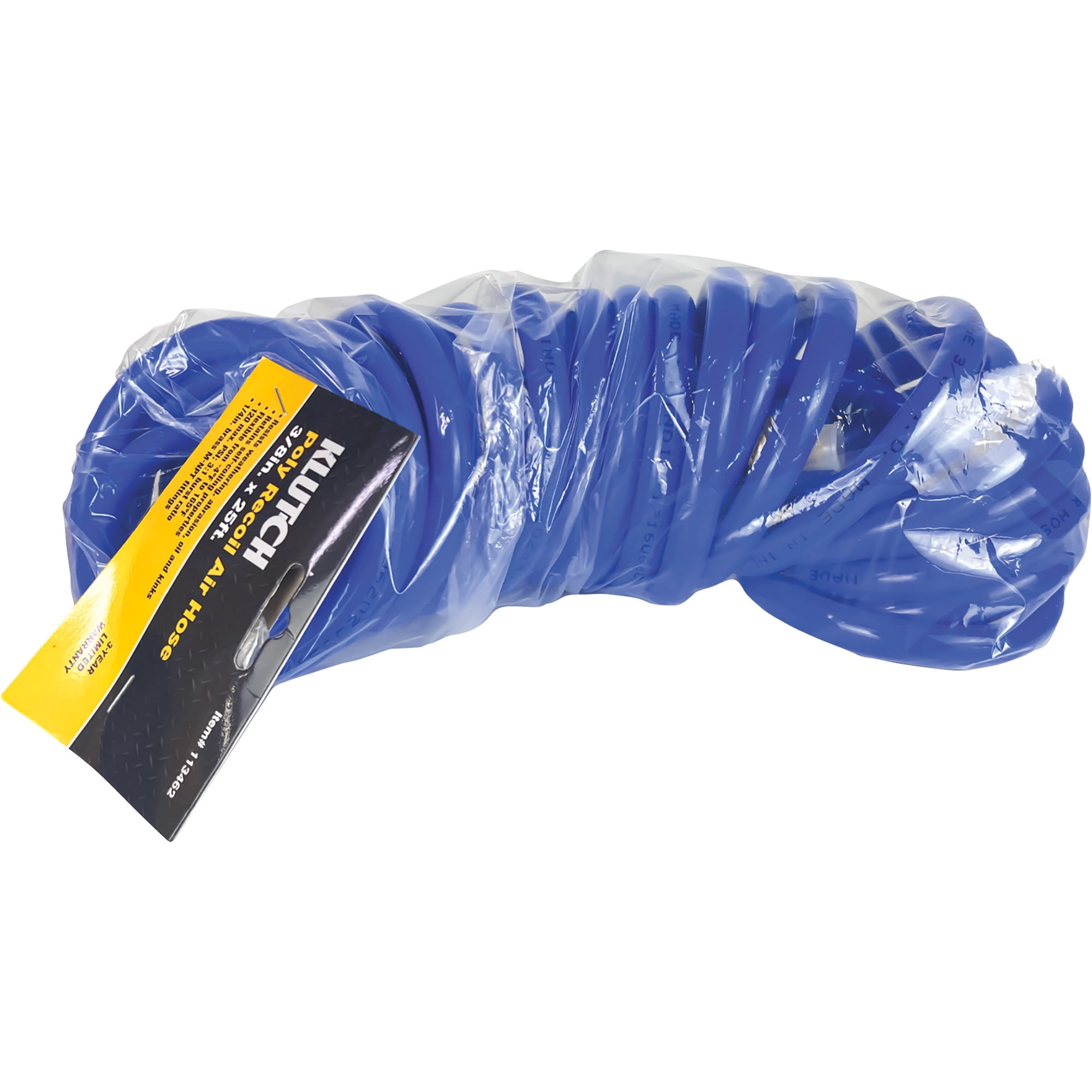 Klutch Polyurethane Recoil Hose Air Hose, 3/8in. x 25ft., 125 PSI