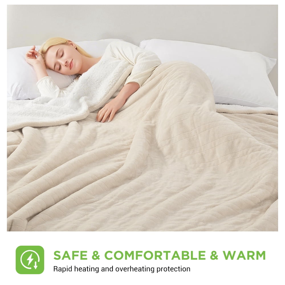 COWIN Electric Blanket King Size,Flannel and Shu velveteen Heated Blanket with 10 Heating Levels & 1-8 Hours Auto Shut Off, Machine Washable, Beige, 100" x 90"