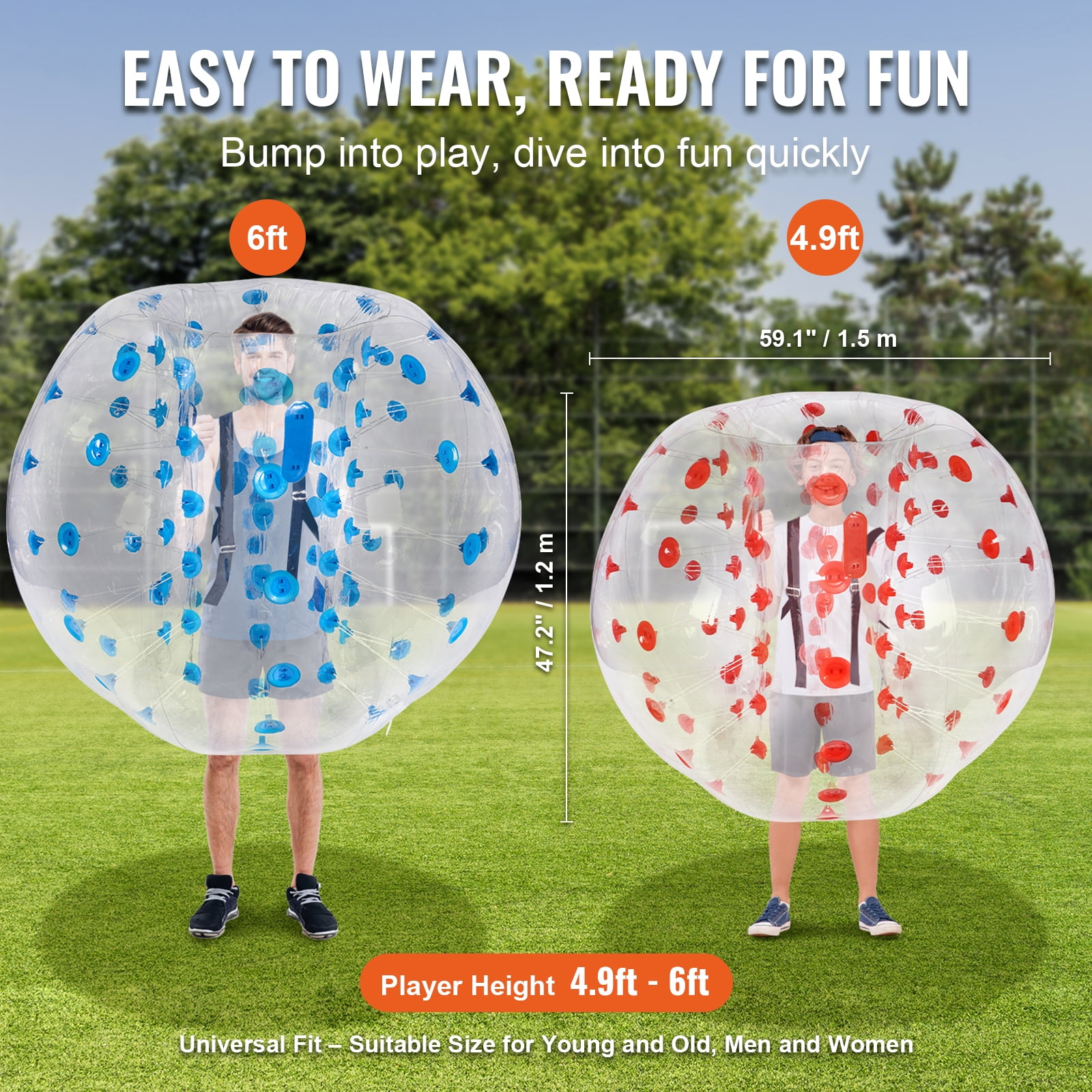 KFFKFF 2-Pack 5FT/1.5M Inflatable Bumper Balls Sumo Zorb Balls for Teens & Adults