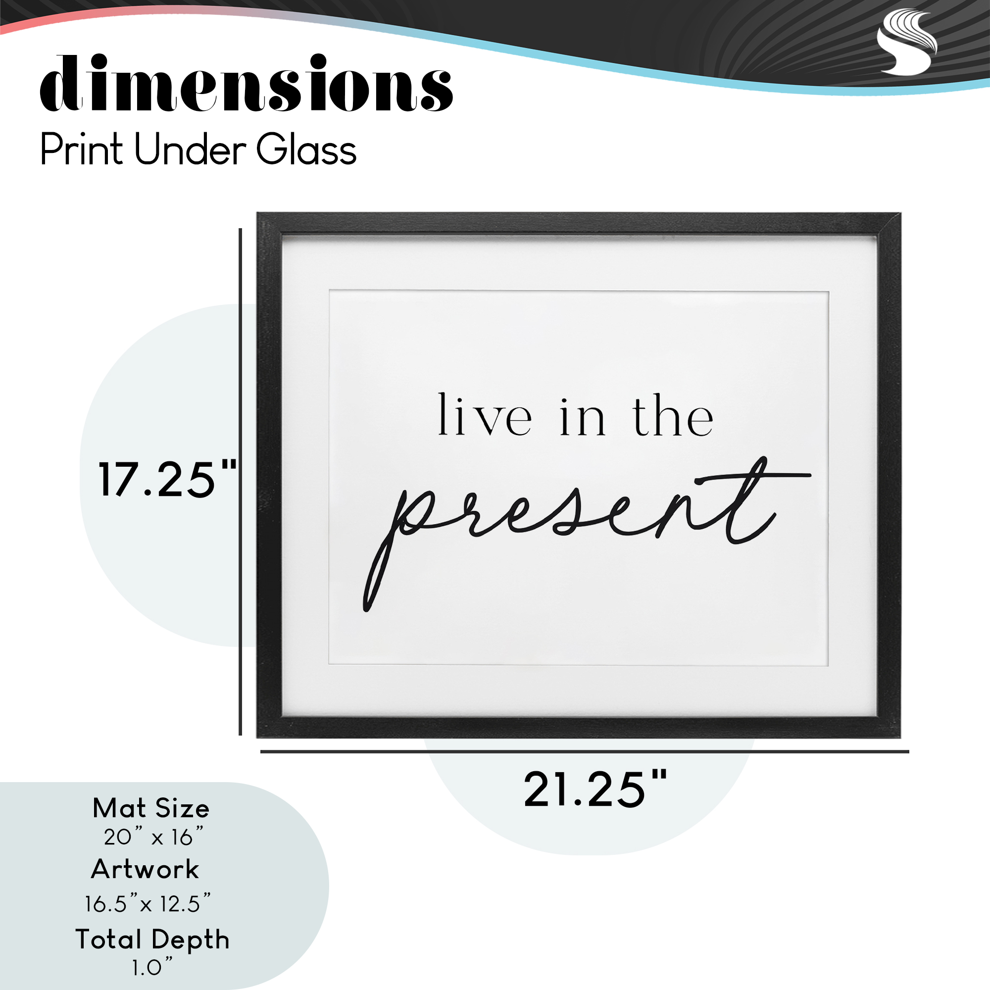 Live In The Present Black Framed Print Under Glass, design by Lettered and Lined