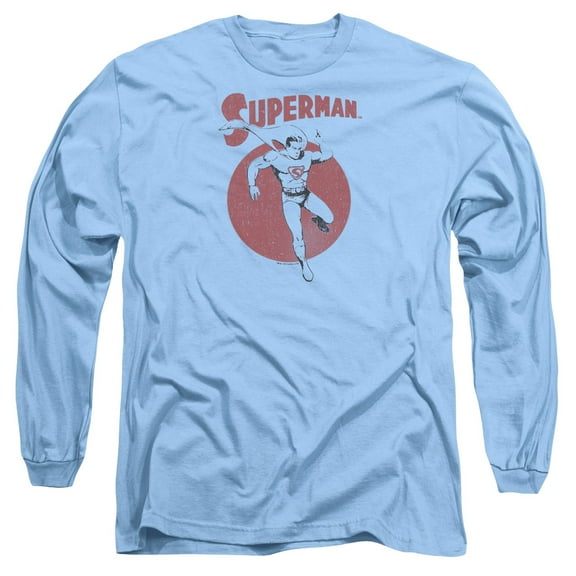 Superman Vintage Sphere Long Sleeve Adult 18/1 T-Shirt Carolina Blue