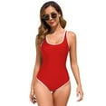 thumbnail image 4 of TTUHYWXI Women Sexy Color Block Open Back Bathing Suit One Piece Cheeky High Cut Thong Swimsuits (Red, L), 4 of 9