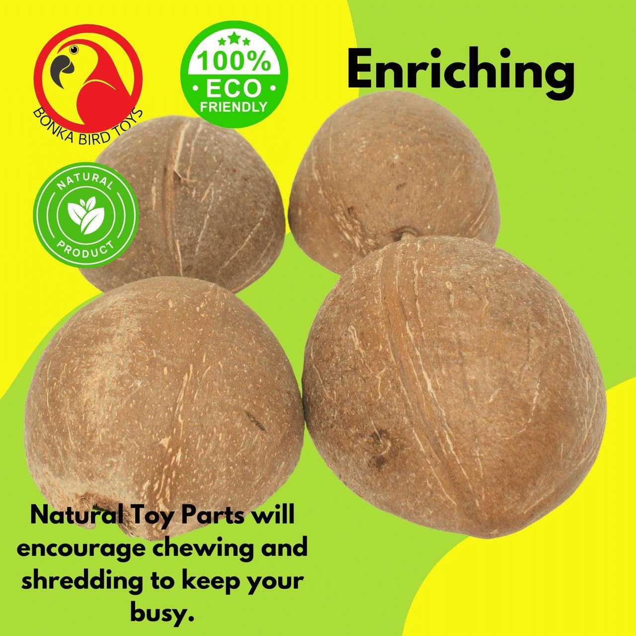 Bonka Bird Toys 1031 Pk4 Half Shell Coconuts Craft Part Parrot Cage Toy