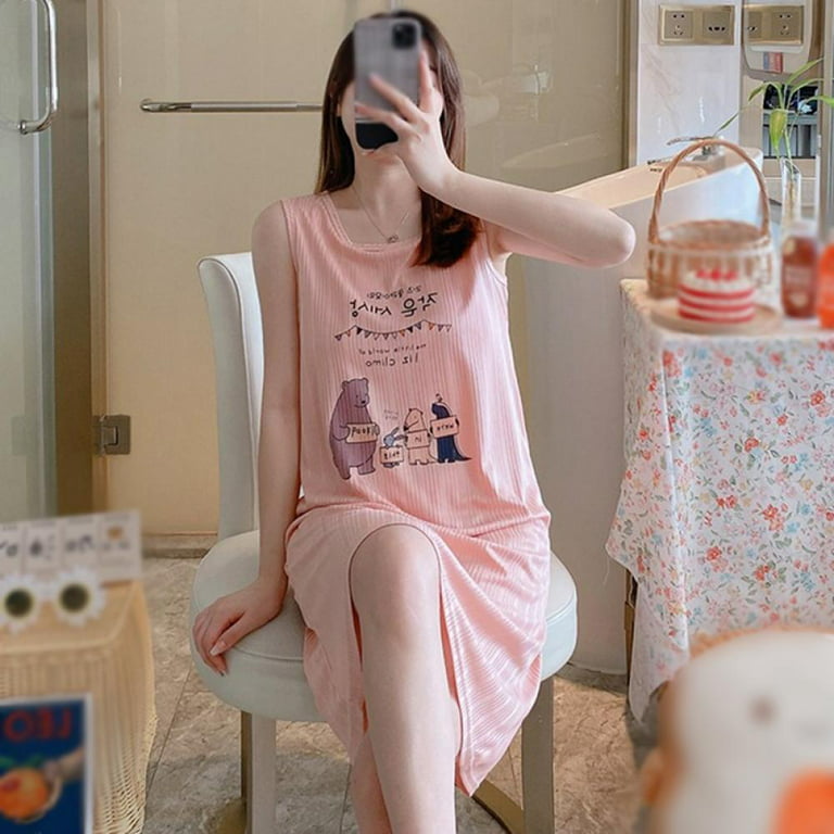 Sleepwear for Women Tank Nightgown with Built in Bra Chemise Sleeveless  Soft Sleep Dress 