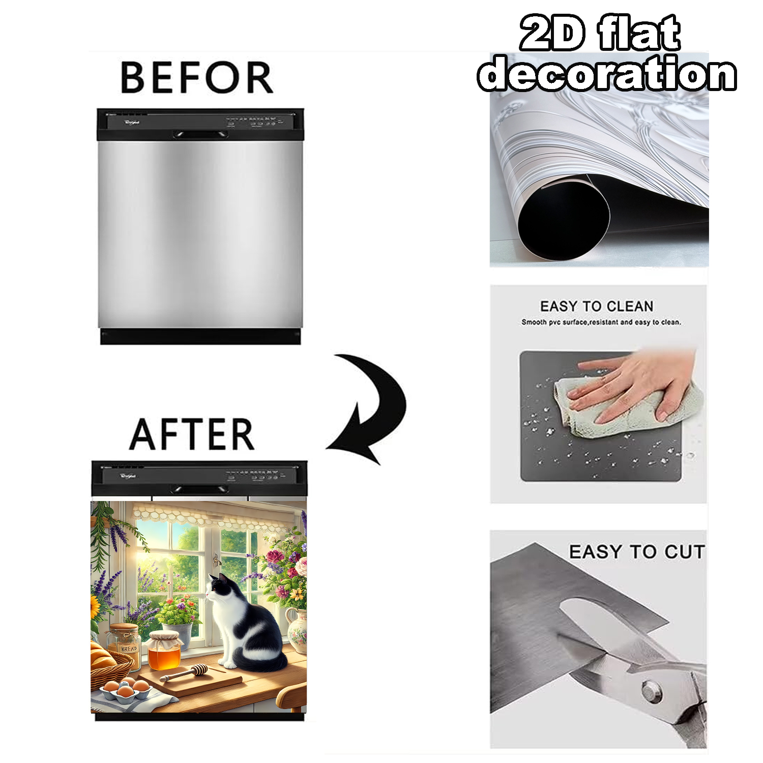Cat Dishwasher Cover Decorative Magnet Dishwasher Covers for The Front Dishwasher Door Magnet Cover Sticker for Dishwasher Magnetic Dishwasher Cover Panel Decals Kitchen 1pc