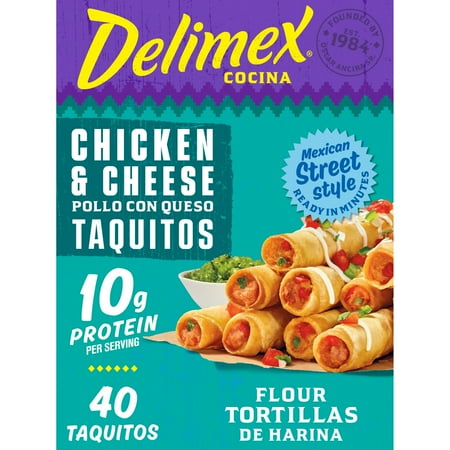 Delimex Chicken & Cheese Large Flour Taquitos Frozen Snacks & Appetizers, 40 Ct Box Jumbo, 48 oz