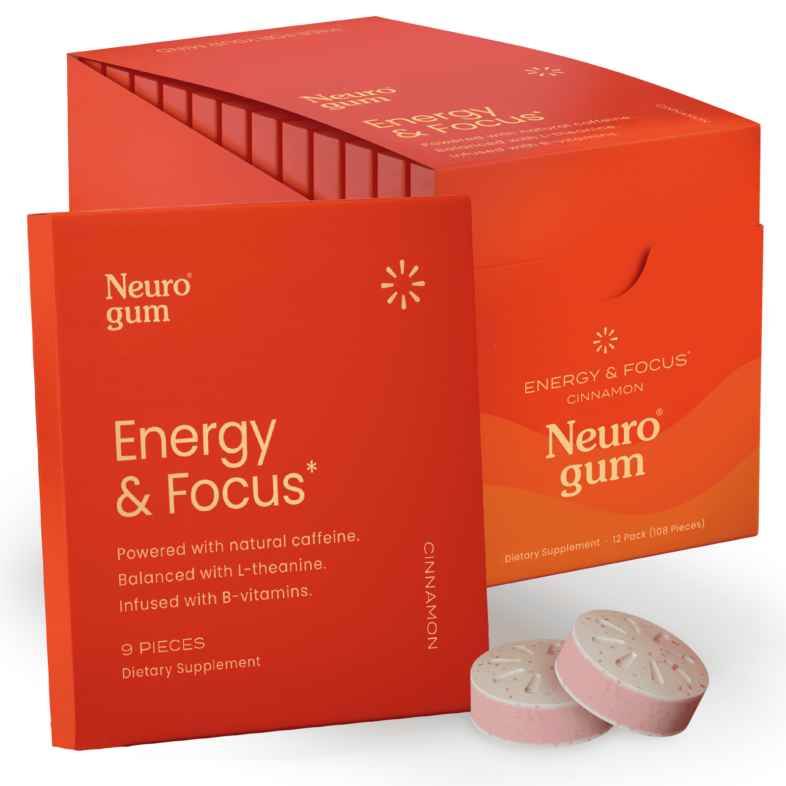 Neuro Gum Nootropic Energy Gum, Cinnamon Flavor, 12Pack (108 pieces