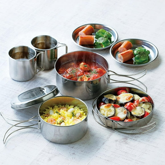 8x Camping Cookware Mess Nonstick Lightweight Cooking Set Outdoor Pot Plates and Cups for Picnic chen Campfire Family Indoors