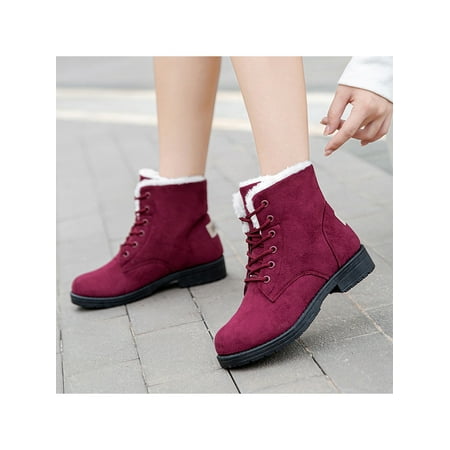 

Ymiytan Women s Winter Warm Faux Suede Lace Up Ankle Boots Snow Flat Casual Shoes Size 4-12