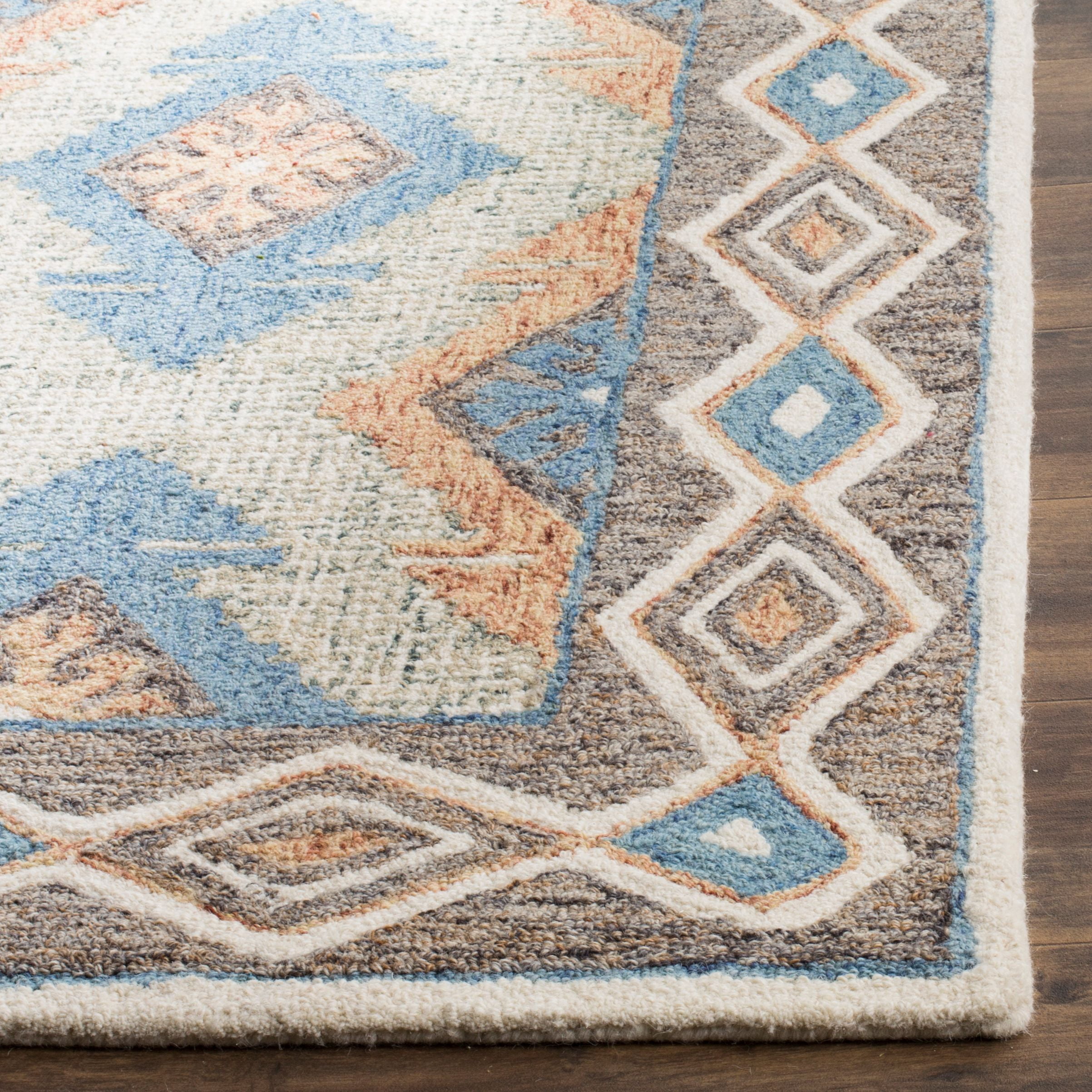SAFAVIEH Micro-Loop Averill Geometric Aztec Wool Area Rug, Blue/Beige, 4' x 6'