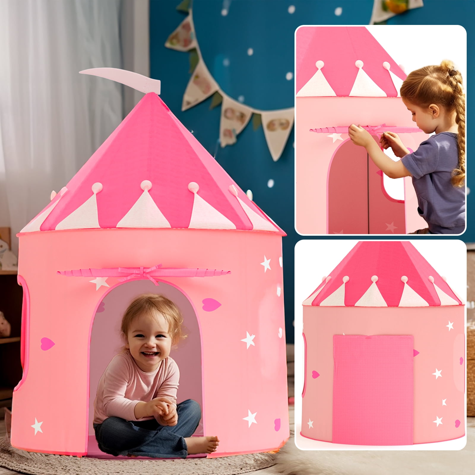 XJD Princess Castle Play Kids Tent for Girls Toddlers Portable Pop Up Play Teepee Indoor and Outdoor Playhouse Gift for Kids Girls Toys Birthday Gifts, Pink