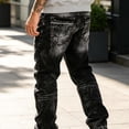 thumbnail image 5 of GrmtClth Men's Acid Wash Straight Leg Stacked Jeans, Snowflake Tie Dye Stretch Denim, Y2K Hip Hop Streetwear Baggy Pants with Pockets XL, 5 of 7