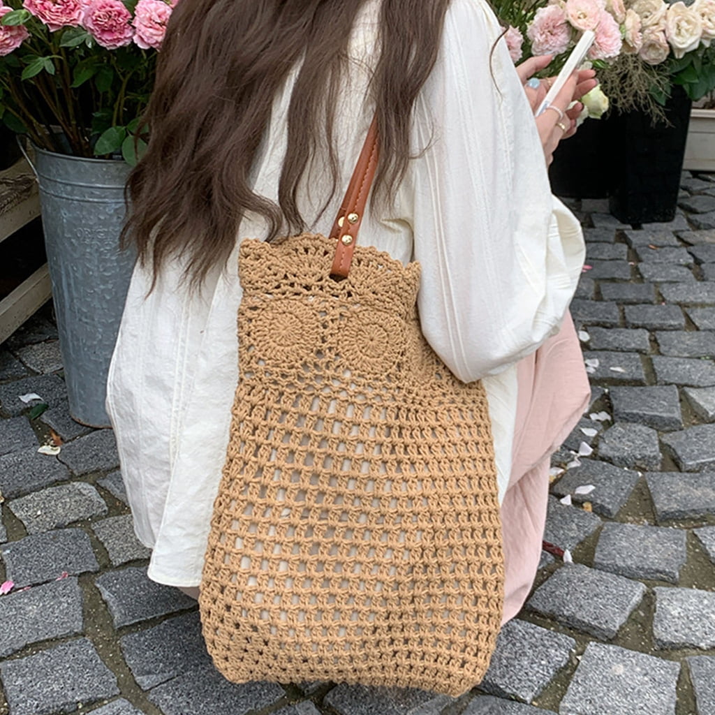 FENOHREFE Large Capacity Beach Bag for Women Shoulder Bag Handwoven Armpit Bag Trendy Handbag Crochet Armpit Bag Everyday Bag
