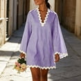 thumbnail image 2 of XuJwPNcy Womens Summer Dresses Long Sleeve Ruffle Hem Mini Dress V Neck Striped Loose Dresses Fashion Casual Outfits, 2 of 7