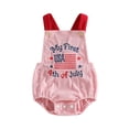 thumbnail image 3 of Duqingm Baby Boy Girl 4th of July Outfit Sleeveless Corduroy Overalls USA Flag Embroidery Romper Independence Day Clothes(Pink,0-3 Months), 3 of 3