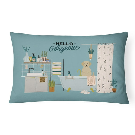 Carolines Treasures CK7477PW1216 Yellow Labrador in Bathtub Canvas Fabric Decorative Pillow 12H x16W multicolor