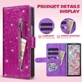 thumbnail image 5 of ELEHOLD Stylish Flip Wallet Case for Samsung Galaxy Z Fold 7,Bling Glitter Leather Zipper Pocket Card Slots Kickstand Function Magnetic Clasp Detachable Lanyard Purse Case,Purple, 5 of 7
