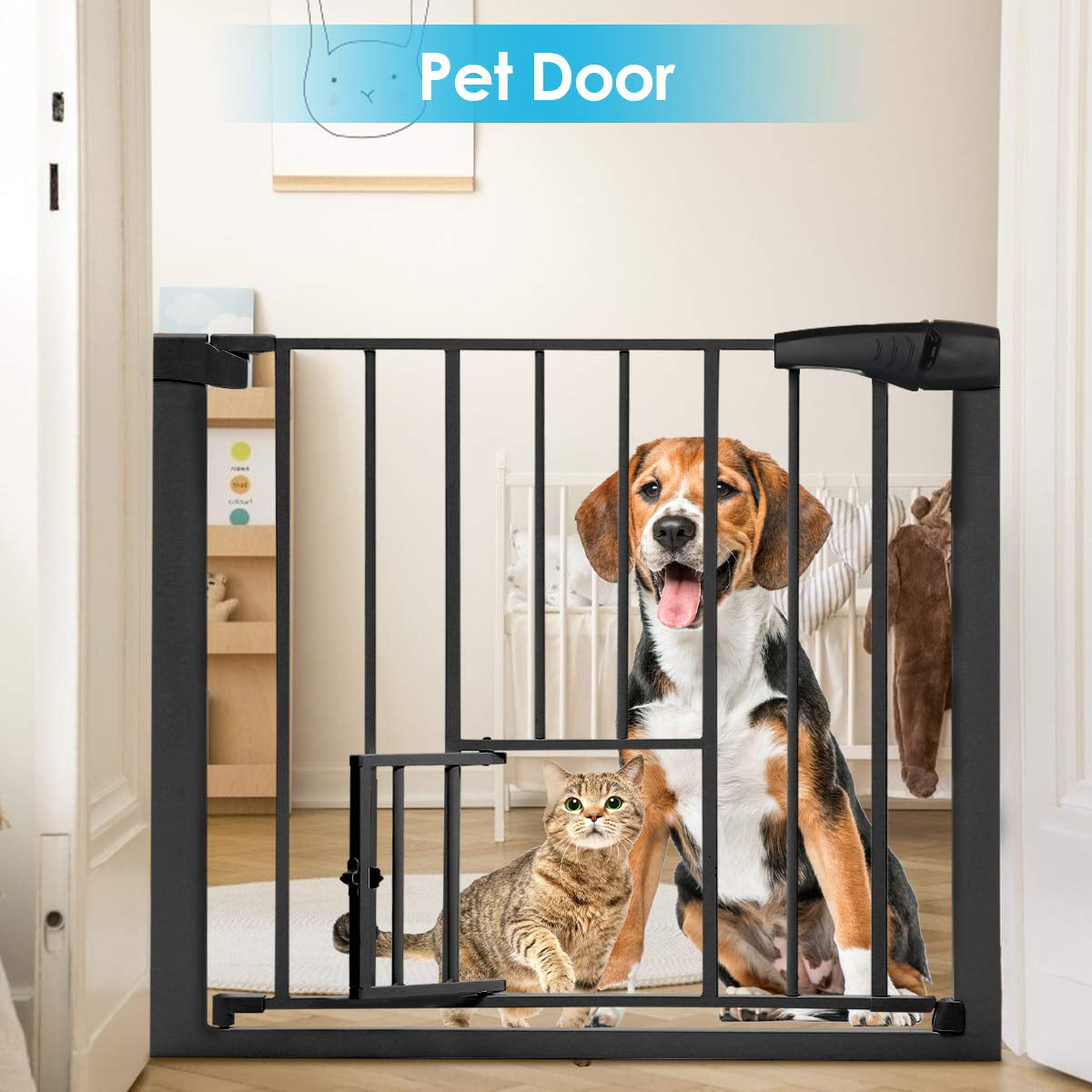 Extra Tall Walk Thru Safety Gate Baby Indoor Security Dog Pet Door Gates Fence 