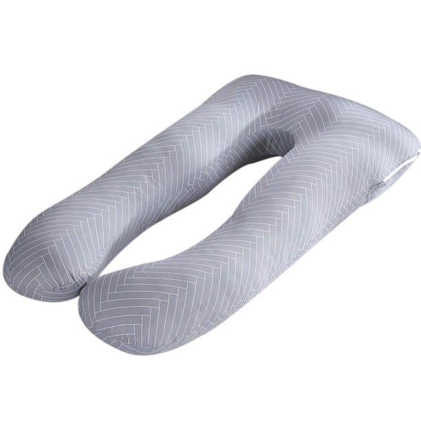 Funda Almohada para Embarazadas en Forma U Funda Cojín Con Algodón (raya Gris)