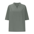 thumbnail image 6 of Karight Women's Spring 3/4 Sleeve Linen Shirts Casual Crewneck Solid Color Tunic Tops Loose Fit Plus Size Vacation Blouses, 6 of 6