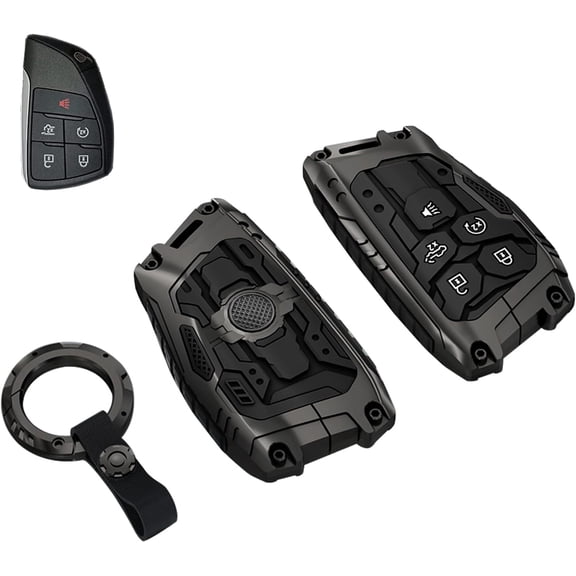Key Fob Cover Compatible with Chevy 2021-2026 Suburban Tahoe GMC Yukon Buick Encore Avenir 6 Button Keychain Case Holder Protector,Gun Black,5 buttons