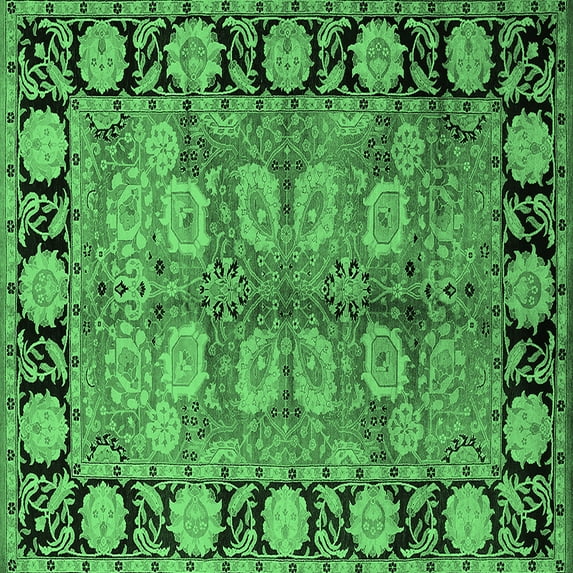 Ahgly Company Indoor Square Oriental Emerald Green Traditional Area Rugs, 5' Square