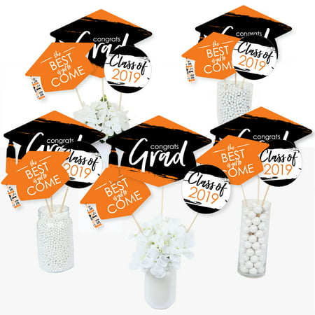 Orange Grad - Best is Yet to Come - 2019 Orange Graduation Party Centerpiece Sticks - Table Toppers - Set of